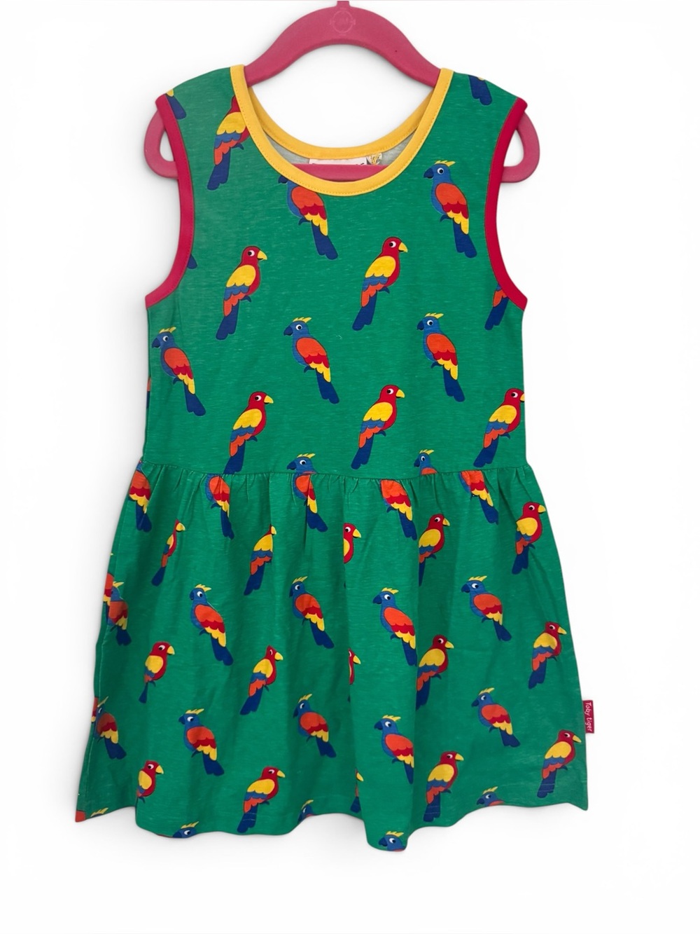 Toby Tiger Tank Dress Organic Green Parrot-Print Sleeveless Casual Cotton 5/6